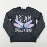 'Dream Sparkle & Shine' Dragonfly Glittery Grey Knitted Jumper - Girls 5-6 Years
