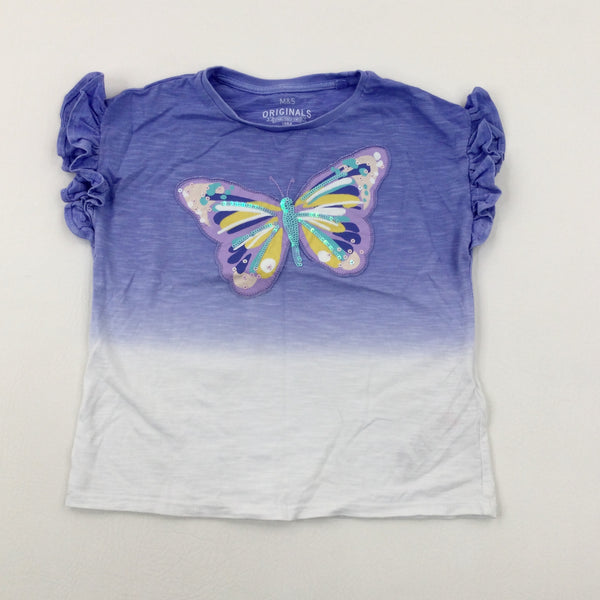 Butterfly Appliqued Sequinned Lilac T-Shirt - Girls 5-6 Years