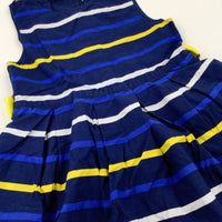 Navy & Yellow Layered Dress - Girls 5-6 Years