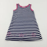 Stars Embroidered Navy Striped Jersey Dress - Girls 4-5 Years