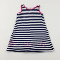 Stars Embroidered Navy Striped Jersey Dress - Girls 4-5 Years