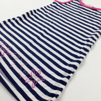 Stars Embroidered Navy Striped Jersey Dress - Girls 4-5 Years