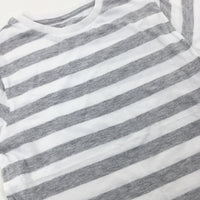 Grey & White Striped T-Shirt - Boys 6-7 Years