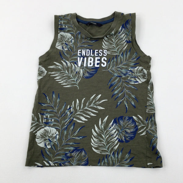 'Endless Vibes' Tropical Leaves Khaki Vest Top - Boys 6-7 Years