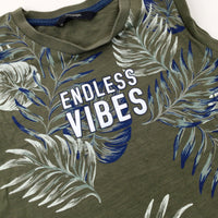 'Endless Vibes' Tropical Leaves Khaki Vest Top - Boys 6-7 Years