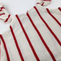 Cream & Red Striped Knitted Vest Top - Girls 6-7 Years
