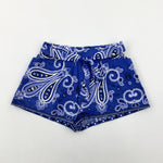 Patterned Blue Shorts With Tie Belt - Girls 6-7 Years