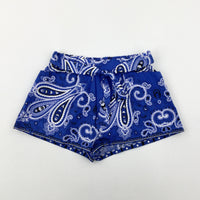 Patterned Blue Shorts With Tie Belt - Girls 6-7 Years