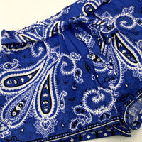 Patterned Blue Shorts With Tie Belt - Girls 6-7 Years