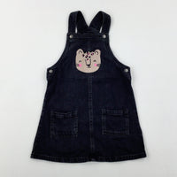 Cat Appliqued Black Denim Dress - Girls 6-7 Years
