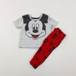 **NEW** Mickey Mouse Grey T-Shirt & Red Jersey Trousers Set - Boys 3-6 Months