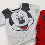 **NEW** Mickey Mouse Grey T-Shirt & Red Jersey Trousers Set - Boys 3-6 Months