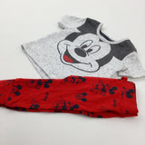 **NEW** Mickey Mouse Grey T-Shirt & Red Jersey Trousers Set - Boys 3-6 Months