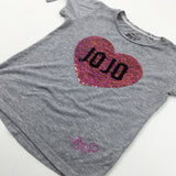 'JoJo' Heart Sequinned Grey T-Shirt- Girls 7-8 Years