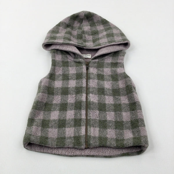 Pink & Green Checked Fleece Hooded Gilet - Girls 18-24 Months