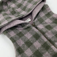 Pink & Green Checked Fleece Hooded Gilet - Girls 18-24 Months