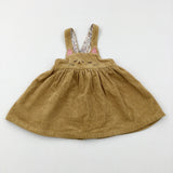 Cat Embroidered Mustard Yellow Cord Dungaree Dress - Girls 18-24 Months