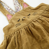 Cat Embroidered Mustard Yellow Cord Dungaree Dress - Girls 18-24 Months