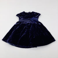 Purple Velour Party Dress With Flower Waistband - Girls 18-24 Months