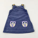 Owls Appliqued Blue Cord Dungaree Dress - Girls 18-24 Months