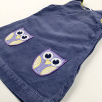 Owls Appliqued Blue Cord Dungaree Dress - Girls 18-24 Months