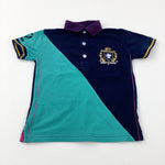 'Next' Motif Navy & Turquoise Polo Shirt - Boys 2-3 Years