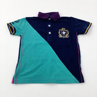 'Next' Motif Navy & Turquoise Polo Shirt - Boys 2-3 Years