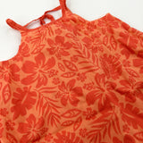 Tropical Leaves Orange Dress - Girls 12-18 Months