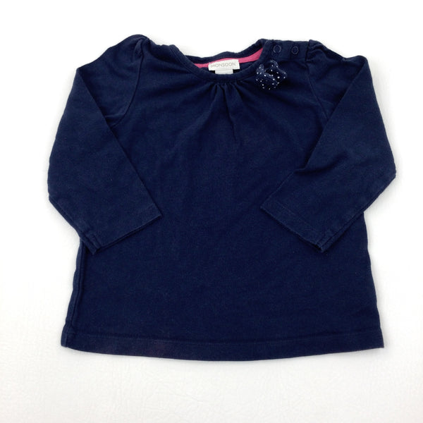 Spotty Bow Navy Long Sleeve Top - Girls 12-18 Months