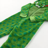 Patterned Dinosaur Green Fluffy Onesie - Boys 2-3 Years