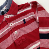 Dog Motif Red Striped Long Sleeve Polo Shirt - Boys 18-24 Months