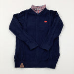 Dog Motif Navy Knitted Jumper With Faux Collar- Boys 3-4 Years