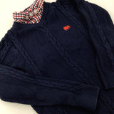 Dog Motif Navy Knitted Jumper With Faux Collar- Boys 3-4 Years