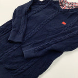 Dog Motif Navy Knitted Jumper With Faux Collar- Boys 3-4 Years