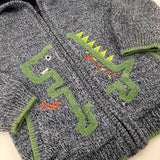 'Roar' Dinosaur Mottled Navy Fleece Lined Knitted Zip Through Hoodie - Boys 3-4 Years