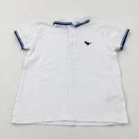 Dinosaur Embroidered Motif White Polo Shirt - Boys 3-4 Years