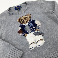 Bear Grey Knitted Jumper - Boys 3-4 Years