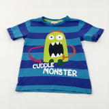 'Cuddle Monster' Colourful Blue Striped T-Shirt - Boys 3-4 Years