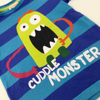 'Cuddle Monster' Colourful Blue Striped T-Shirt - Boys 3-4 Years