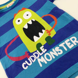 'Cuddle Monster' Colourful Blue Striped T-Shirt - Boys 3-4 Years