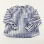 Blue Striped Linen Mix Long Sleeve Shirt - Boys 2-3 Years