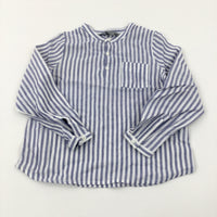 Blue Striped Linen Mix Long Sleeve Shirt - Boys 2-3 Years