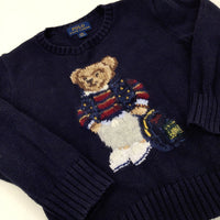 'RL' Bear Navy Knitted Jumper - Boys 3-4 Years