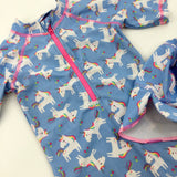 Unicorns Blue Beach Suit & Sun Hat Set - Girls 18-24 Months