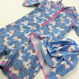 Unicorns Blue Beach Suit & Sun Hat Set - Girls 18-24 Months