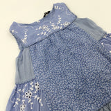 Flowers Embroidered Blue Dress - Girls 3-4 Years