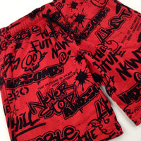 'Awesome' Graffiti Effect Red Shorts - Boys 9-10 Years