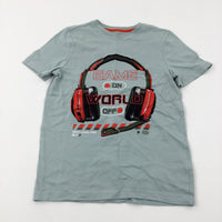 'Game On World' Headset Mint Green T-Shirt - Boys 9-10 Years