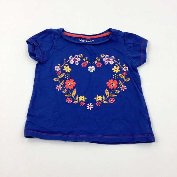 Flowers Heart Blue T-Shirt - Girls 2-3 Years