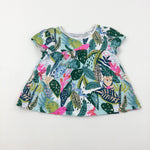 Tropical Leaves & Animals Green T-Shirt - Girls 2-3 Years